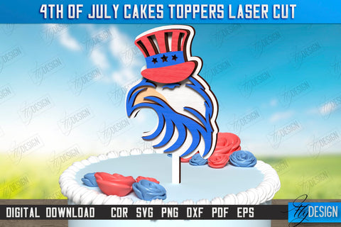 4th of July Cake Toppers Laser Cut Bundle | Patriotic Signs | Independence Day Design | CNC Files SVG Fly Design 
