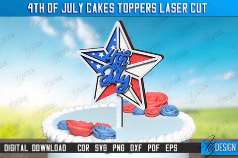 4th of July Cake Toppers Laser Cut Bundle | Patriotic Signs | Independence Day Design | CNC Files SVG Fly Design 