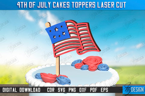 4th of July Cake Toppers Laser Cut Bundle | Patriotic Signs | Independence Day Design | CNC Files SVG Fly Design 