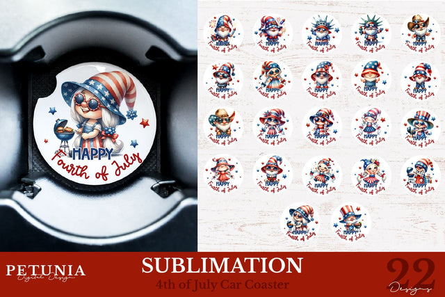 4th of July Car Coaster PNG | Car Coaster Sublimation Design SVG Petunia Digital Design 