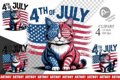 4th of July Cat Clipart Sublimation artnoy 