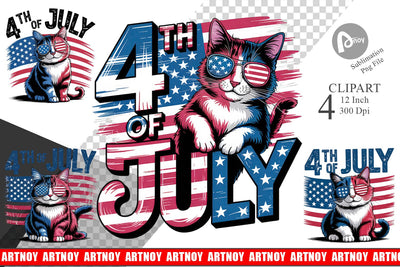 4th of July Cat Clipart Sublimation artnoy 