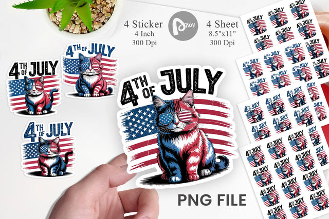 4th of July Cat Sticker Sublimation artnoy 