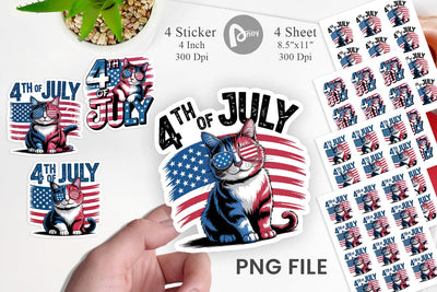 4th of July Cat Sticker Sublimation artnoy 