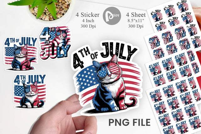 4th of July Cat Sticker Sublimation artnoy 