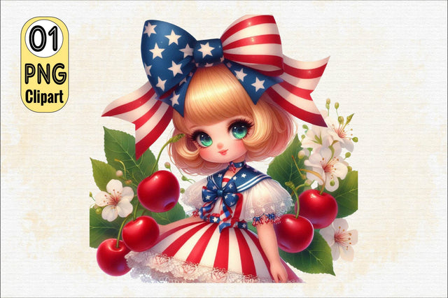 4th of July Cherry Coquette Bow Sublimation Clipart Sublimation SVGArt 