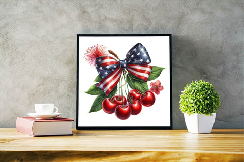 4th of July Cherry Coquette Bow Sublimation Clipart Sublimation SVGArt 