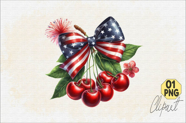 4th of July Cherry Coquette Bow Sublimation Clipart Sublimation SVGArt 