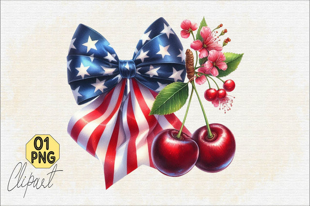 4th of July Cherry Coquette Bow Sublimation Clipart Sublimation SVGArt 