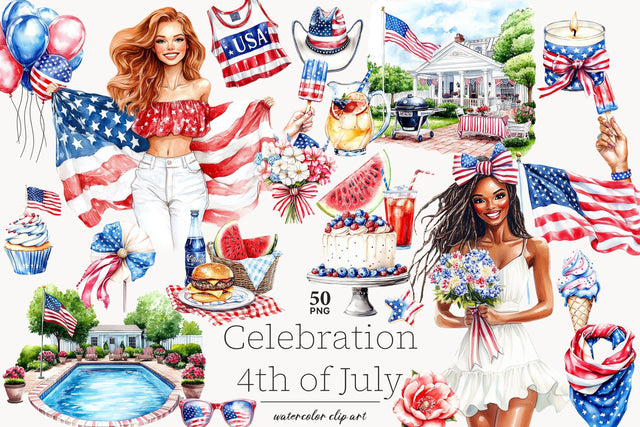 4th of July Clip Art Patriotic Illustrations | American Flag SVG GlamArtZhanna 