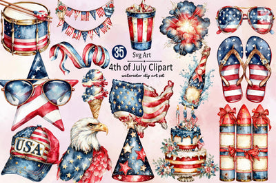 4th of July Clipart Bundle. Sublimation SVGArt 