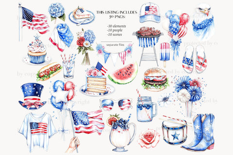 4th of July Clipart Images PNG | Patriotic USA Illustrations SVG GlamArtZhanna 
