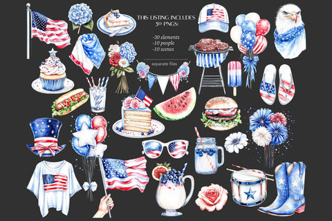 4th of July Clipart Images PNG | Patriotic USA Illustrations SVG GlamArtZhanna 