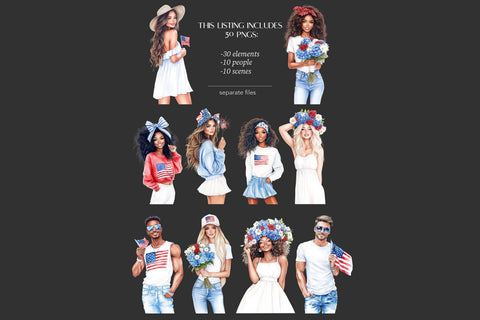 4th of July Clipart Images PNG | Patriotic USA Illustrations SVG GlamArtZhanna 