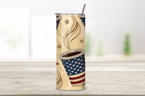 4th Of July Coffee Lovers Seamless Tumbler Wrap - 3D Patriotic Mug & Beans, 20oz Skinny Sublimation Design, American Flag Floral Art, Independence Day Tumbler Wrap, Fourth of July Floral Gift, USA Patriotic Flower Wrap Sublimation FloridPrintables 
