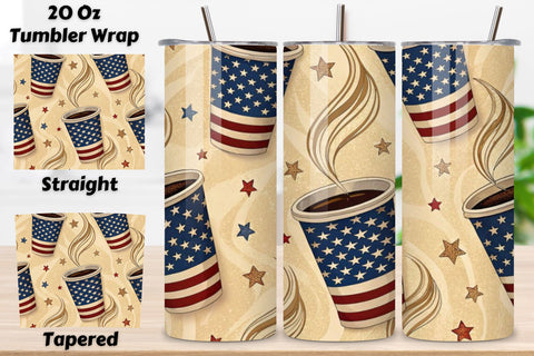4th Of July Coffee Lovers Seamless Tumbler Wrap - 3D Patriotic Mug & Beans, 20oz Skinny Sublimation Design, American Flag Floral Art, Independence Day Tumbler Wrap, Fourth of July Floral Gift, USA Patriotic Flower Wrap Sublimation FloridPrintables 