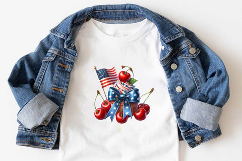 4th of July Coquette Cherry Bow Sublimation Clipart Sublimation SVGArt 