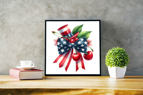 4th of July Coquette Cherry Bow Sublimation Clipart Sublimation SVGArt 