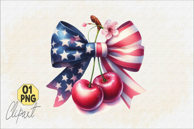 4th of July Coquette Cherry Bow Sublimation Clipart Sublimation SVGArt 