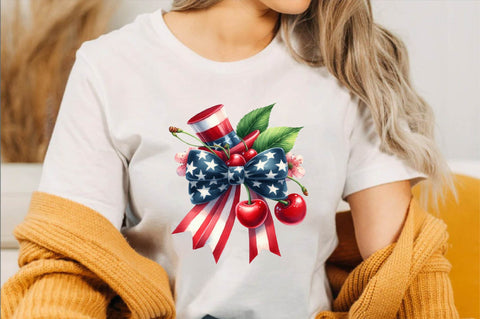 4th of July Coquette Cherry Bow Sublimation Clipart Sublimation SVGArt 