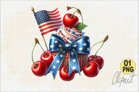 4th of July Coquette Cherry Bow Sublimation Clipart Sublimation SVGArt 
