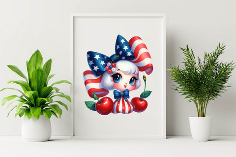 4th of July Coquette Cherry Bow Sublimation Clipart Sublimation SVGArt 