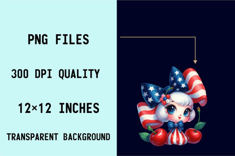 4th of July Coquette Cherry Bow Sublimation Clipart Sublimation SVGArt 