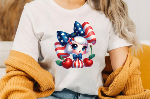 4th of July Coquette Cherry Bow Sublimation Clipart Sublimation SVGArt 