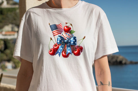 4th of July Coquette Cherry Bow Sublimation Clipart Sublimation SVGArt 