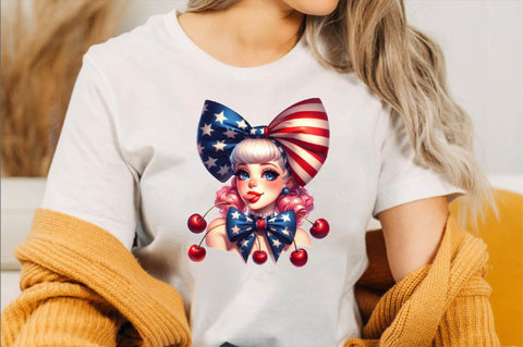 4th of July Coquette Cherry Bow Sublimation Clipart Sublimation SVGArt 