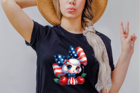 4th of July Coquette Cherry Bow Sublimation Clipart Sublimation SVGArt 