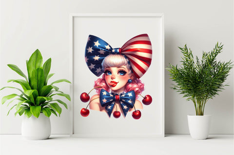 4th of July Coquette Cherry Bow Sublimation Clipart Sublimation SVGArt 