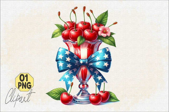 4th of July Coquette Cherry Bow Sublimation Clipart Sublimation SVGArt 