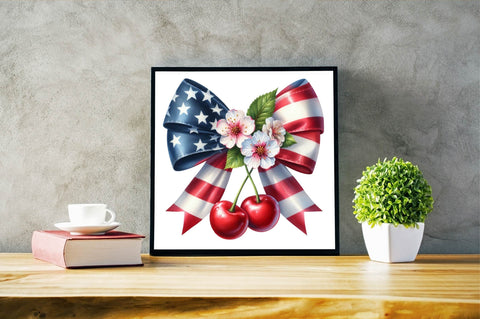 4th of July Coquette Cherry Bow Sublimation Clipart Sublimation SVGArt 