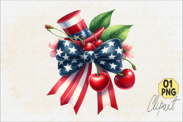 4th of July Coquette Cherry Bow Sublimation Clipart Sublimation SVGArt 