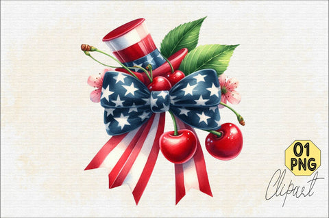 4th of July Coquette Cherry Bow Sublimation Clipart Sublimation SVGArt 