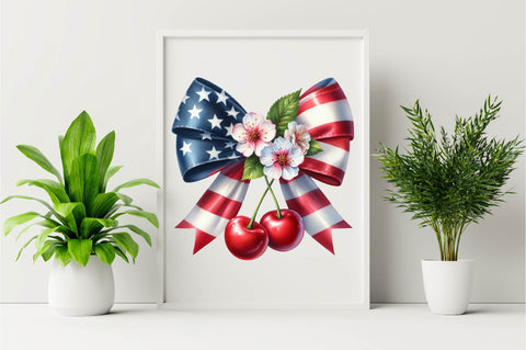 4th of July Coquette Cherry Bow Sublimation Clipart Sublimation SVGArt 
