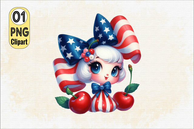 4th of July Coquette Cherry Bow Sublimation Clipart Sublimation SVGArt 