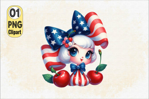 4th of July Coquette Cherry Bow Sublimation Clipart Sublimation SVGArt 