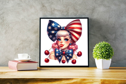 4th of July Coquette Cherry Bow Sublimation Clipart Sublimation SVGArt 