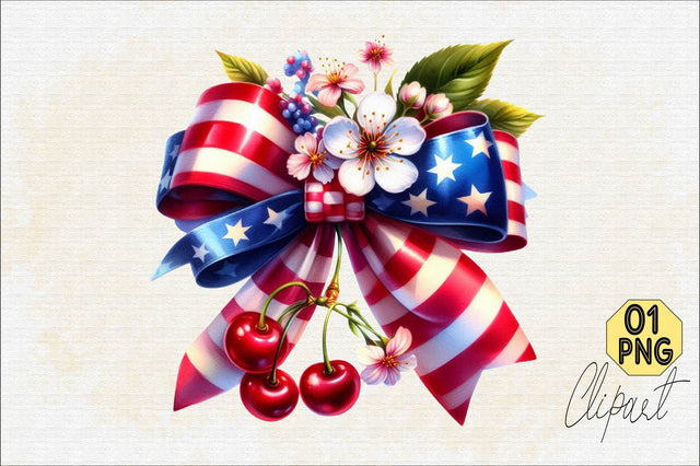 4th of July Coquette Cherry Bow Sublimation Clipart Sublimation SVGArt 