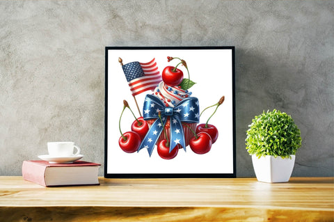 4th of July Coquette Cherry Bow Sublimation Clipart Sublimation SVGArt 