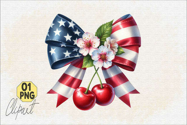 4th of July Coquette Cherry Bow Sublimation Clipart Sublimation SVGArt 