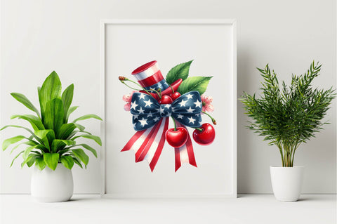 4th of July Coquette Cherry Bow Sublimation Clipart Sublimation SVGArt 