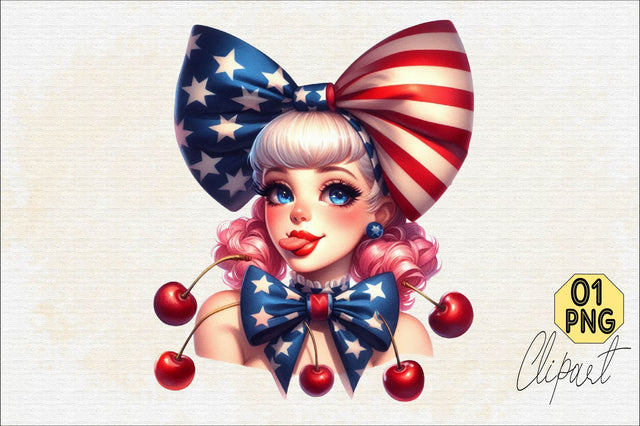 4th of July Coquette Cherry Bow Sublimation Clipart Sublimation SVGArt 