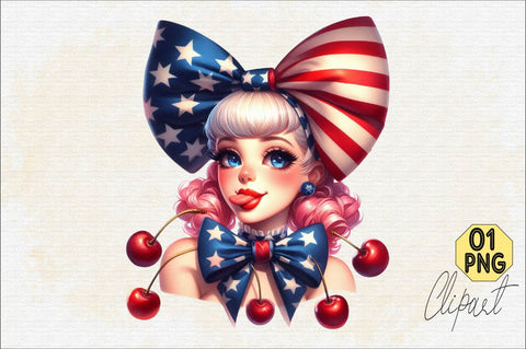 4th of July Coquette Cherry Bow Sublimation Clipart Sublimation SVGArt 