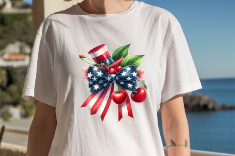 4th of July Coquette Cherry Bow Sublimation Clipart Sublimation SVGArt 