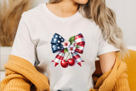 4th of July Coquette Cherry Bow Sublimation Clipart Sublimation SVGArt 