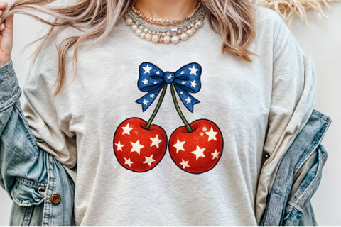 4th of July Coquette Cherry Bow Sublimation designartist 