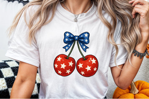 4th of July Coquette Cherry Bow Sublimation designartist 